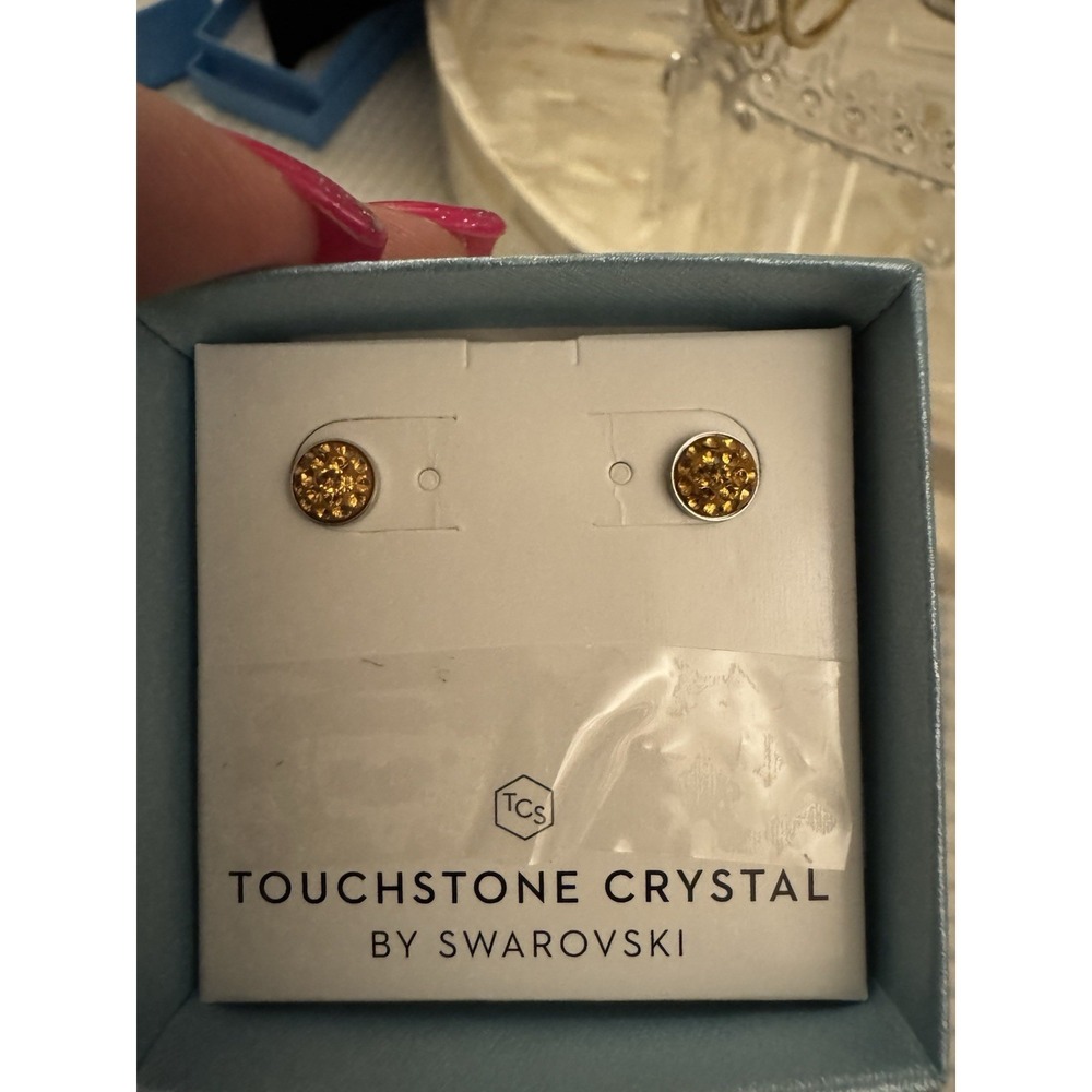 Touchstone Crystal NOVEMBER BIRTHSTONE Earrings Topaz Rhodium Plat